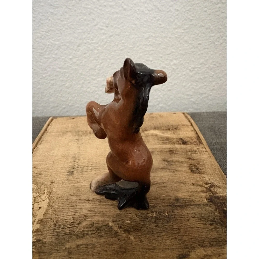 Small Porcelain Vintage Rearing Bay Horse Figurine